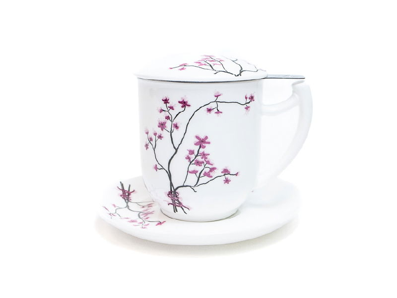 !NEU! Teetasse mit Sieb und Untertasse Cherry Blossom
